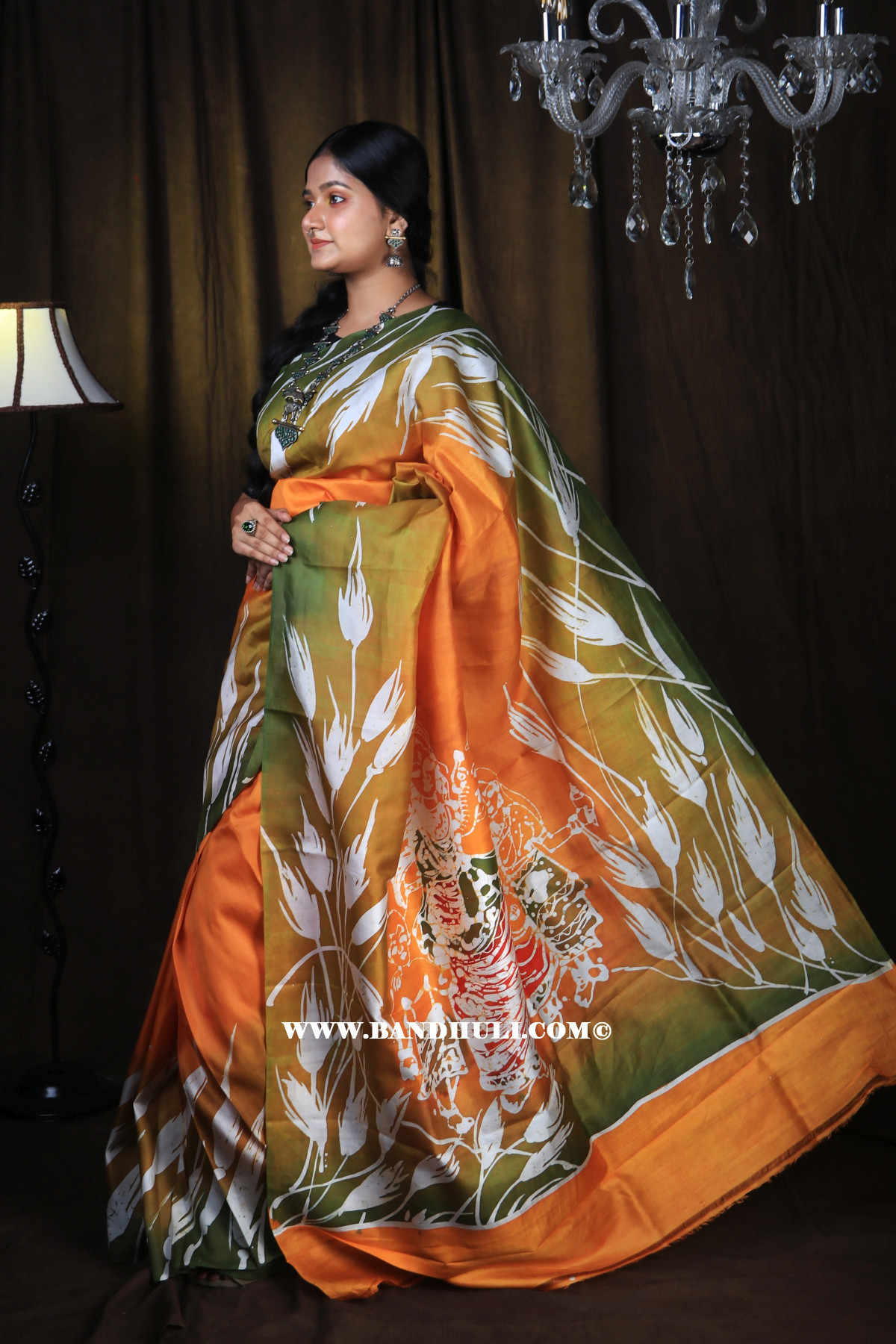 Saffron Pastel Shade Batik Mulberry Silk Saree